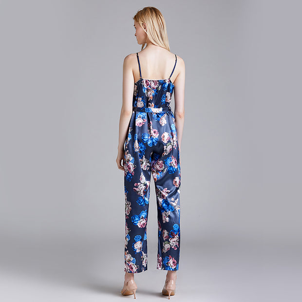Dressystar Navy Women's Floral Printed Jumpsuits Solid Rompers Casual Comfy Striped Jumpsuit