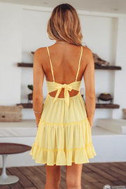 Dressystar Yellow Women Lace Casual Dress Beach with Straps