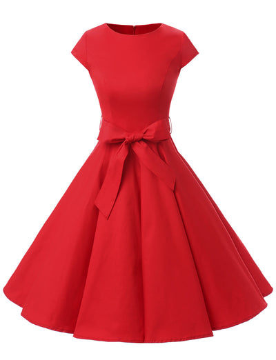 Red 1950s Vintage Dress Cap Sleeve