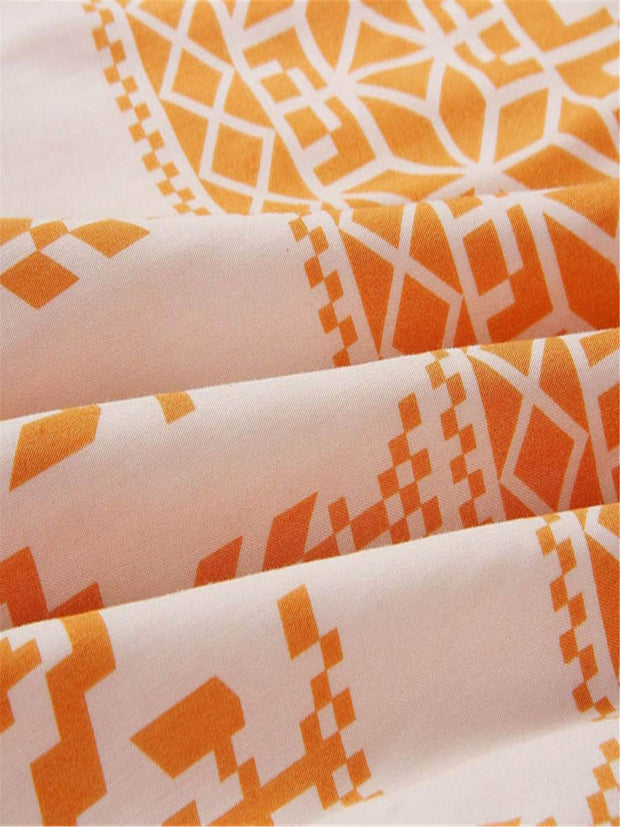 Orange Summer Print Wrap Midi Dress