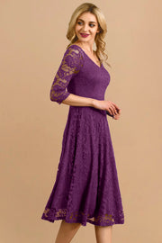 Dressystar women v neck midi lace dress 0058 purple main