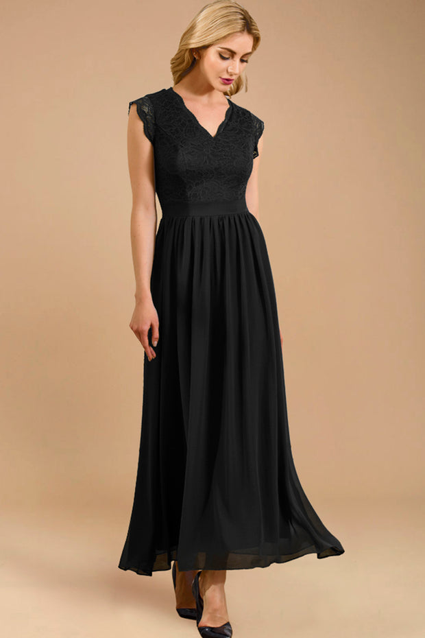 dressystar women's v neck sleeveless wedding party gown 0050 black side