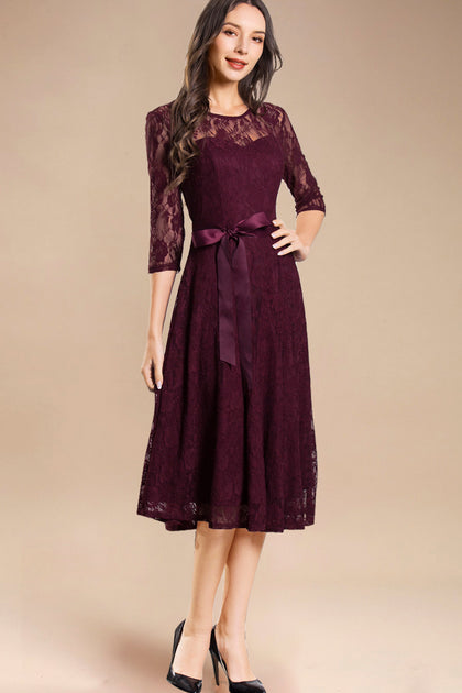 lace midi bridesmaid dresses A-line Pink Midi Lace Bridesmaid Dresses