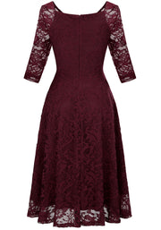Dressystar Womens Long-Sleeve Wedding Guest Dress A-Line Lace Formal Party Cocktail Midi Dress Prom Gown