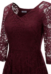 Dressystar Womens Long-Sleeve Wedding Guest Dress A-Line Lace Formal Party Cocktail Midi Dress Prom Gown