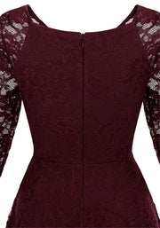 Dressystar Womens Long-Sleeve Wedding Guest Dress A-Line Lace Formal Party Cocktail Midi Dress Prom Gown