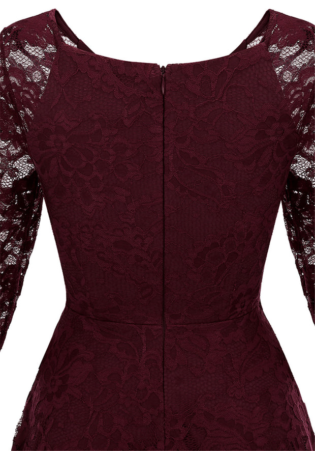 Dressystar Womens Long-Sleeve Wedding Guest Dress A-Line Lace Formal Party Cocktail Midi Dress Prom Gown