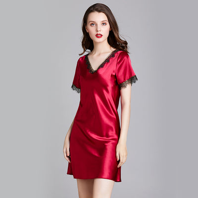 Dressystar Women Nightgowns Sexy Sleep Shirts Lace Trim V Neck Short Sleeve Sleepwear