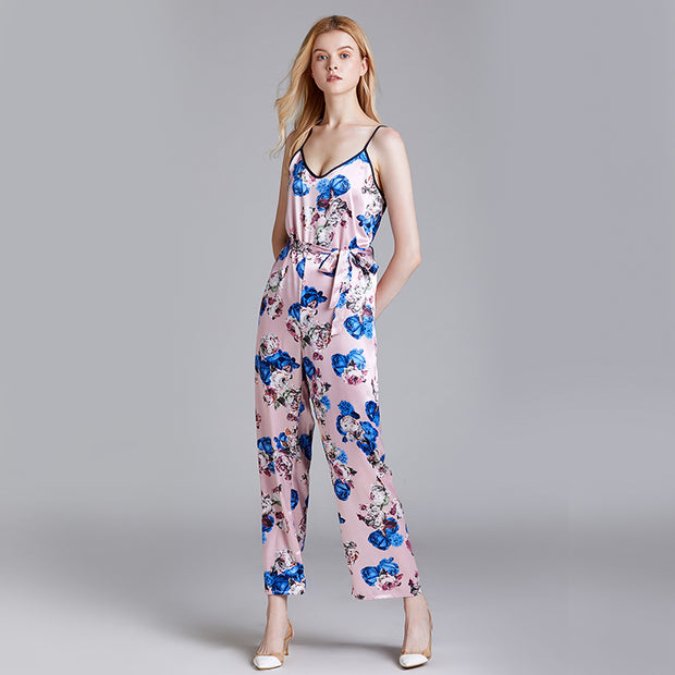 Dressystar Pink Women's Floral Printed Jumpsuits Solid Rompers Casual Comfy Striped Jumpsuit