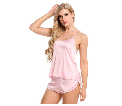 Dressystar Pink Sleepwear Womens Sexy Lingerie Satin Pajamas Cami Shorts Set Nightwear