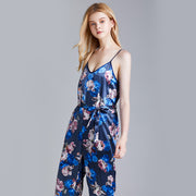 Dressystar Navy Women's Floral Printed Jumpsuits Solid Rompers Casual Comfy Striped Jumpsuit