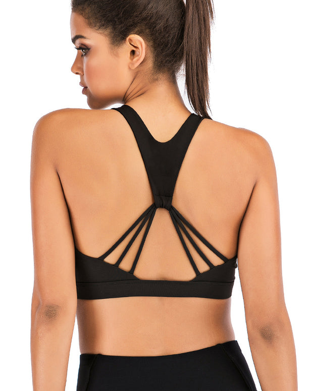 High Impact Strappy Criss Cross Sports Bras in Black