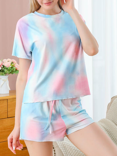 Dressystar 2 Pieces Short Pajama Sets Tie Dye Loungewear Nightwear Printed Sleepwear