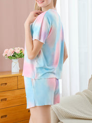 Dressystar 2 Pieces Short Pajama Sets Tie Dye Loungewear Nightwear Printed Sleepwear