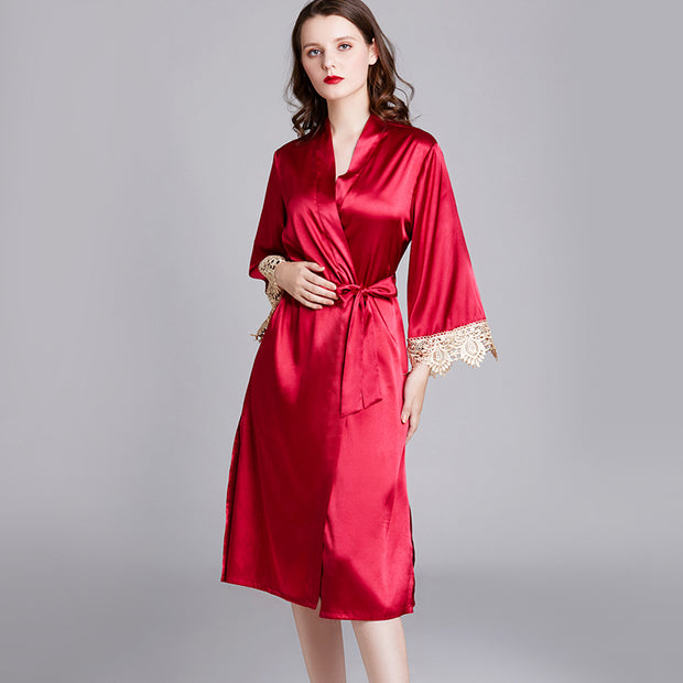 Dressystar Women Burgundy Kimono Robe Satin Bridal Dressing Gown Bride Bridesmaid Robes Sleepwear