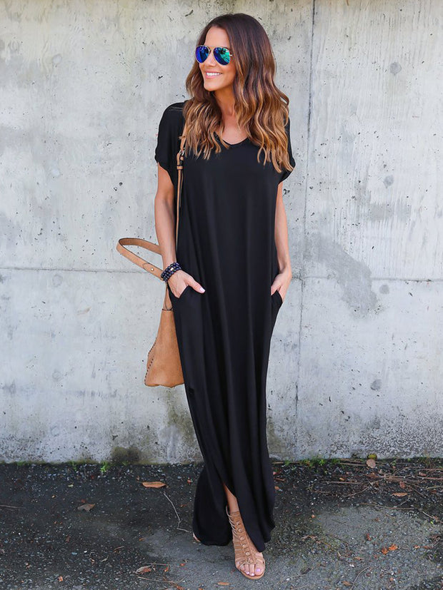 Dressystar Black Women Casual Loose Pocket Long Dress Split Maxi Dress Dressystar Black Women Casual Loose Pocket Long Dress Split Maxi Dress