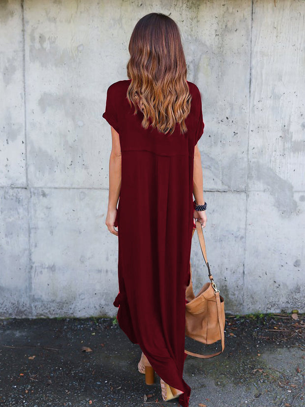 Dressystar Burgundy Women Short Sleeve Maxi Dresses Casual Long with P Dressystar Burgundy Women Short Sleeve Maxi Dresses Casual Long with P