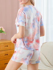 Dressystar Orange Pajamas for Women Tie Dye Printed Pajamas Set Sleepwear Nightwear