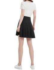 Dressystar Women Mini Pleated Skirt High Low Basic Flared A Line Skirt Black