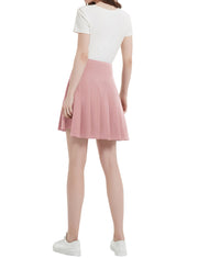 Dressystar Women Mini Pleated Skirt High Low Basic Flared A Line Skirt Pink