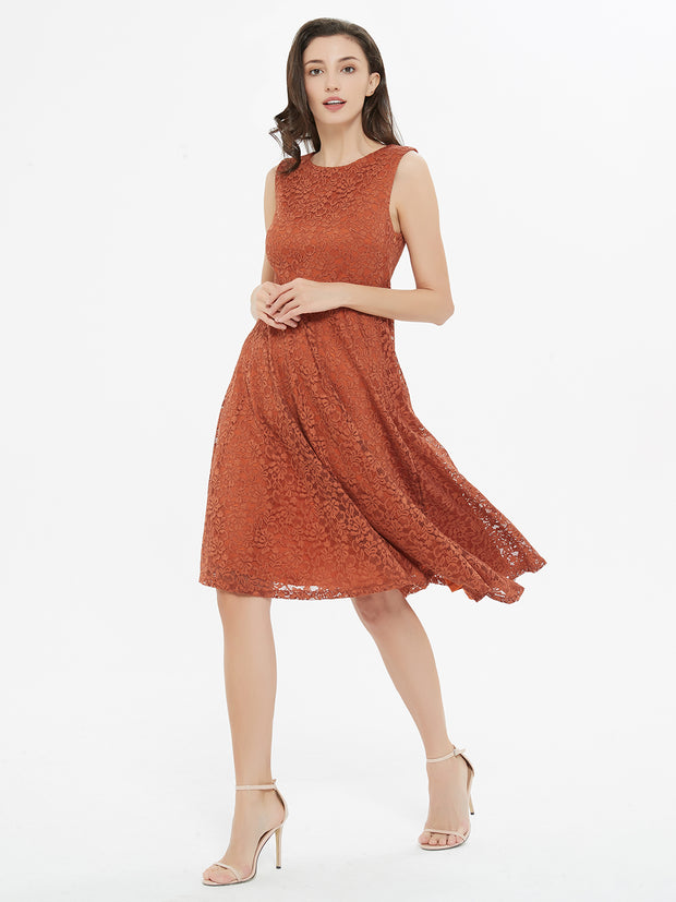 Caramel Brown Lace Asymmetrical Dress