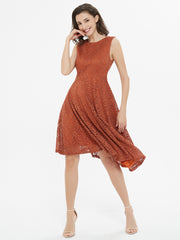 Caramel Brown Lace Asymmetrical Dress