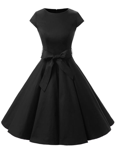 Black 1950s Vintage Dress Cap Sleeve