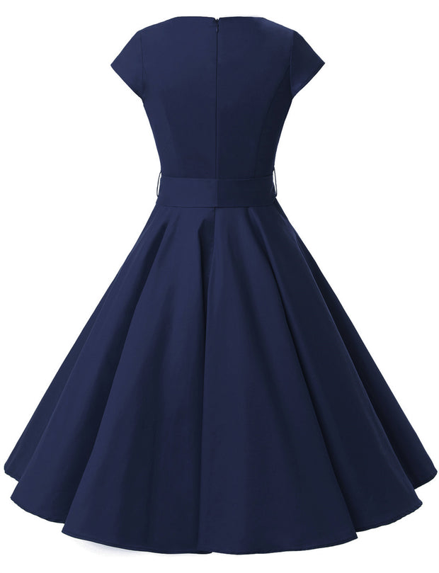 Navy 1950s Vintage Dress Cap Sleeve