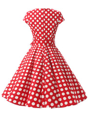 Red White Dot B 1950s Vintage Dress Cap Sleeve