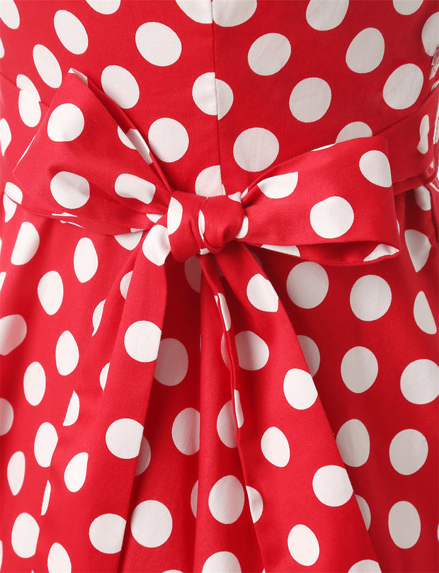 Red White Dot B 1950s Vintage Dress Cap Sleeve