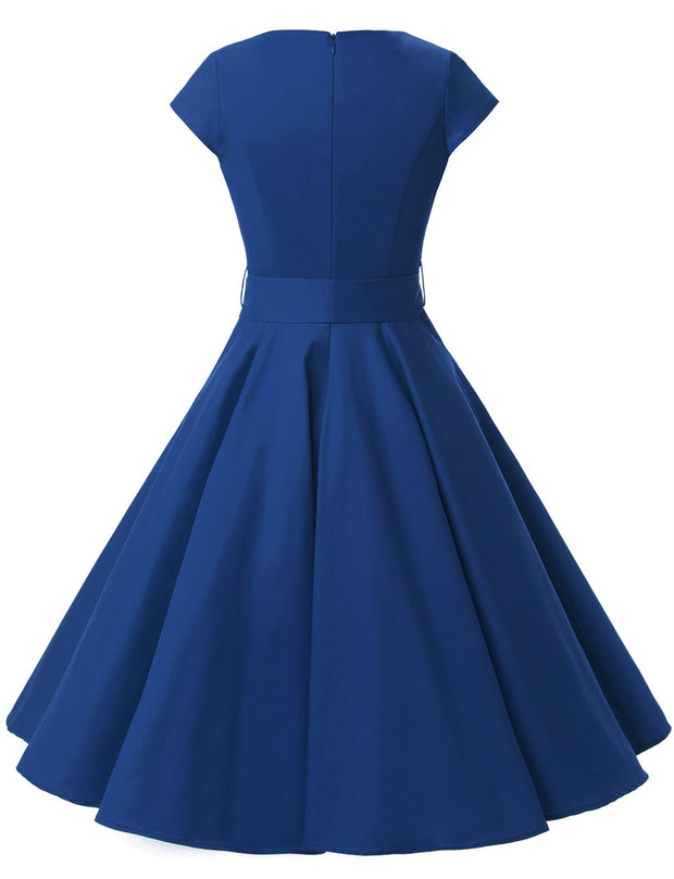 Royal Blue 1950s Vintage Dress Cap Sleeve