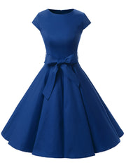 Royal Blue 1950s Vintage Dress Cap Sleeve