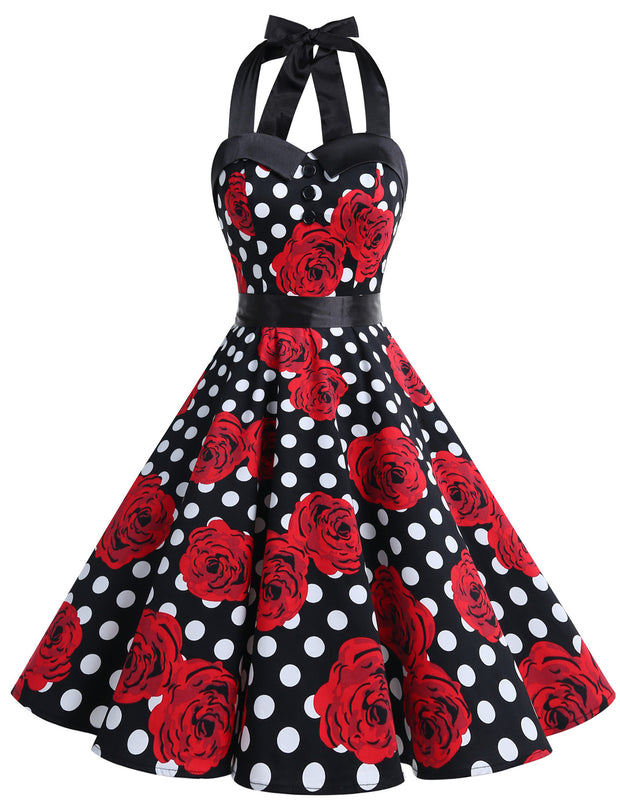 Black White Rose Retro 50's 60's Vintage Dress Dressystar Black White Rose Retro 50's 60's Vintage Dress Dressystar