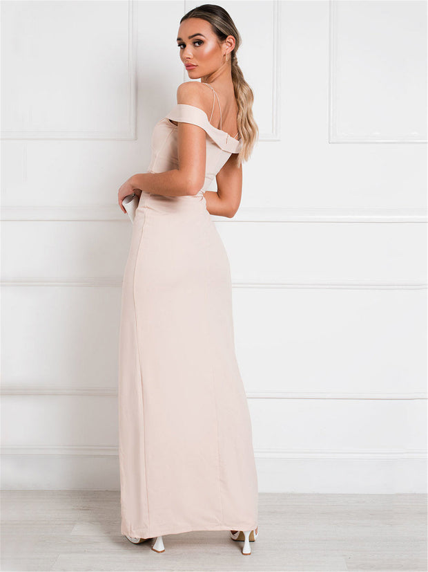 Apricot Off-the-Shoulder Maxi Dress