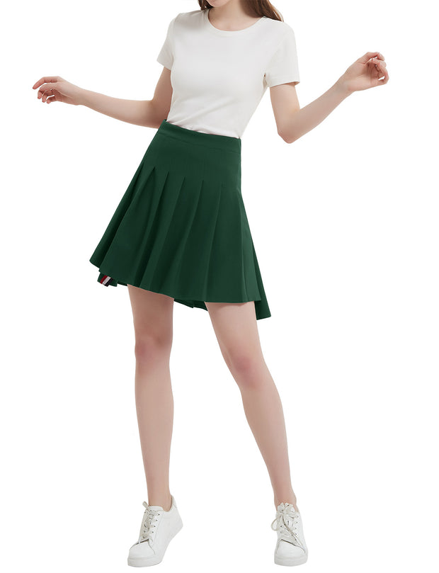 Dressystar Women Mini Pleated Skirt High Low Basic Flared A Line Skirt Green