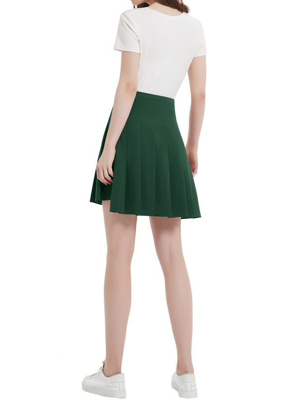 Dressystar Women Mini Pleated Skirt High Low Basic Flared A Line Skirt Green