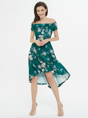 Floral Dressed Up Green Floral Print High-Low Dress