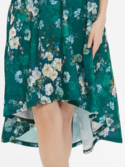 Floral Dressed Up Green Floral Print High-Low Dress