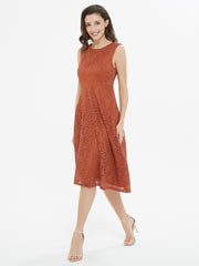 Caramel Brown Lace Asymmetrical Dress