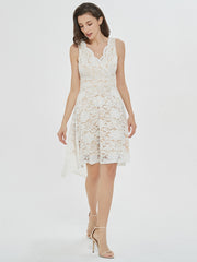 Love Swept White Sleeveless Lace High-Low Midi Dress