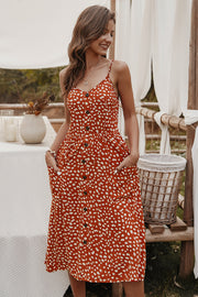 Dressystar Women Orange Summer Casual Beach Dress Boho with Pockets