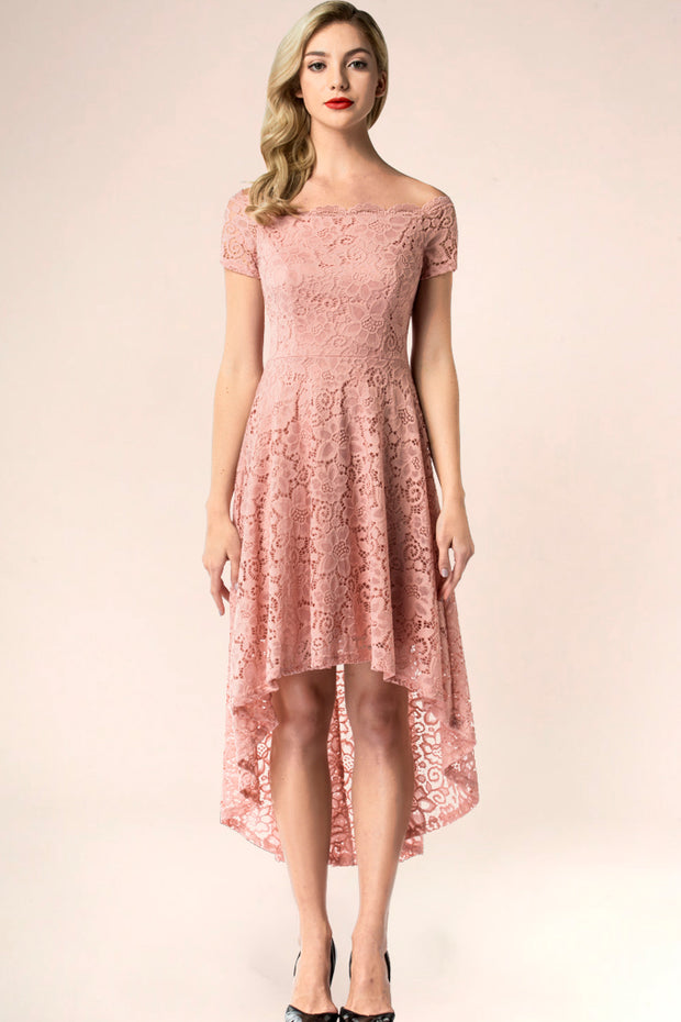 Sweet Blush Off Shoulder High Low Lace Dress | Dressystar Sweet Blush Off Shoulder High Low Lace Dress | Dressystar