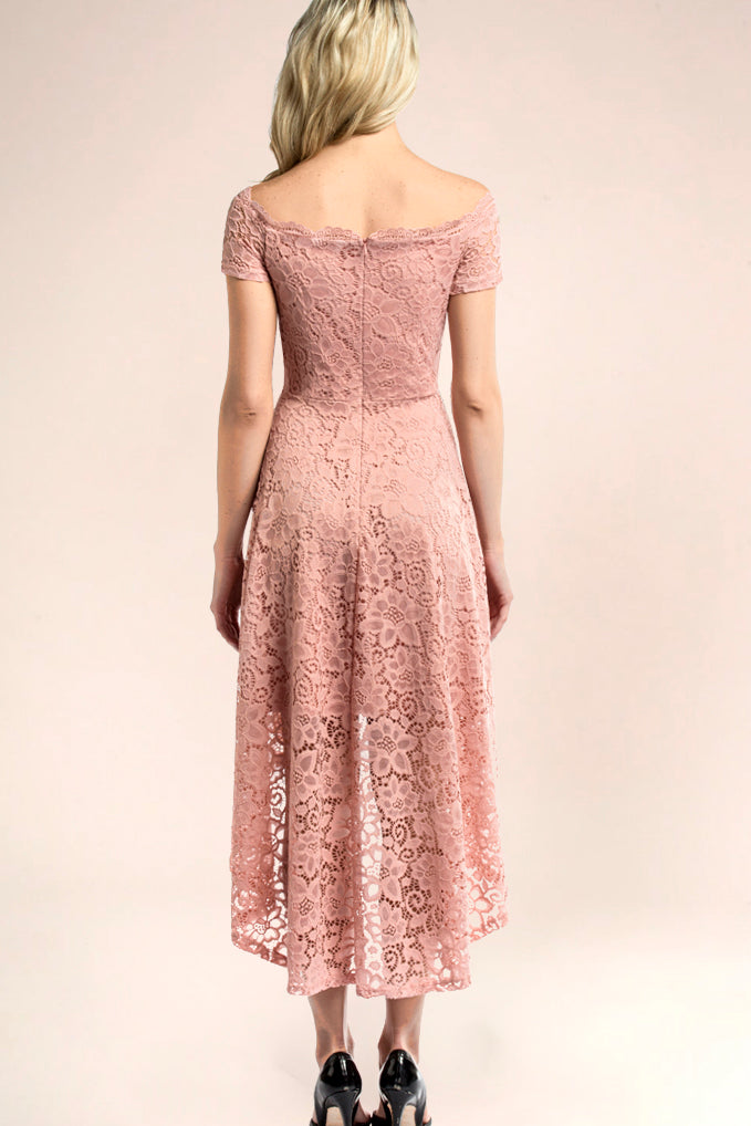 Sweet Blush Off Shoulder High Low Lace Dress | Dressystar Sweet Blush Off Shoulder High Low Lace Dress | Dressystar