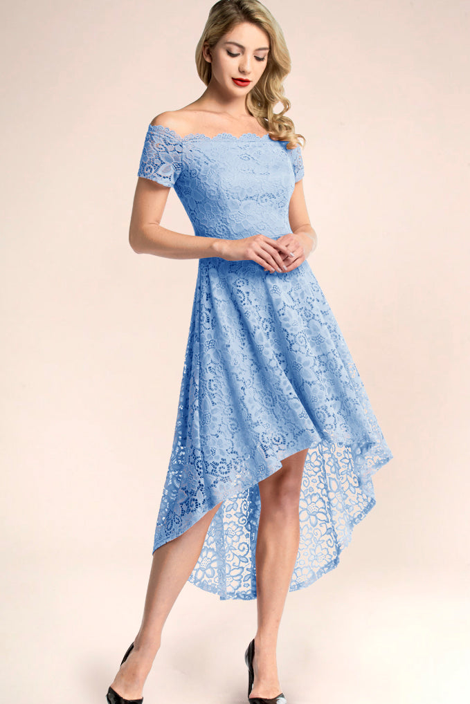 Cute Light Blue Off Shoulder High Low Lace Dress | Dressystar Cute Light Blue Off Shoulder High Low Lace Dress | Dressystar