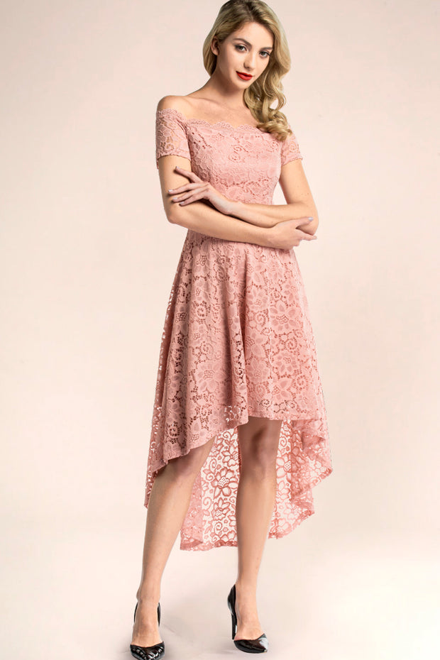 Sweet Blush Off Shoulder High Low Lace Dress | Dressystar Sweet Blush Off Shoulder High Low Lace Dress | Dressystar