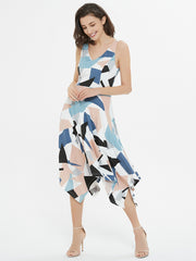 Multi Color Print Asymmetrical Midi Dress