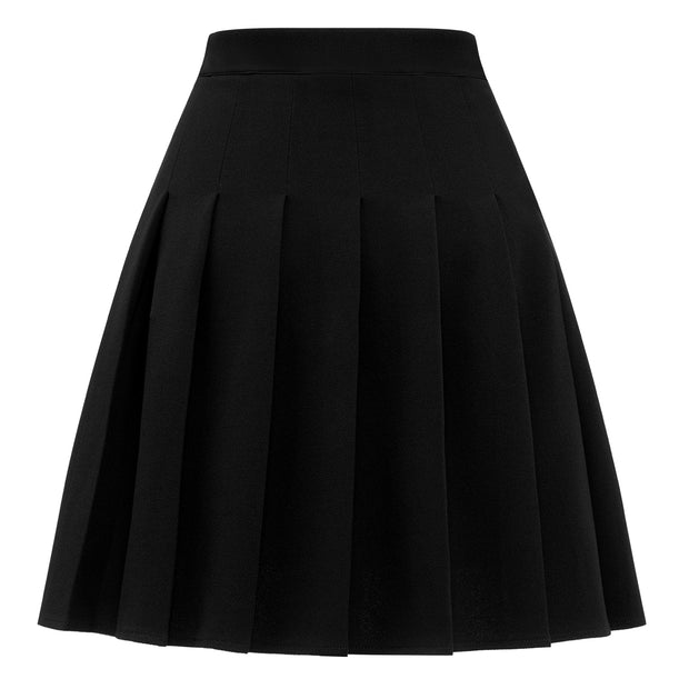 Dressystar Women Mini Pleated Skirt High Low Basic Flared A Line Skirt Black