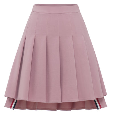 Dressystar Women Mini Pleated Skirt High Low Basic Flared A Line Skirt Pink