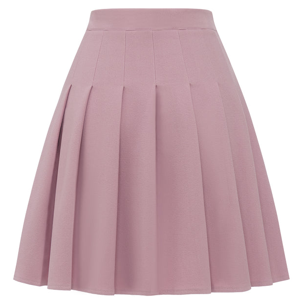 Dressystar Women Mini Pleated Skirt High Low Basic Flared A Line Skirt Pink