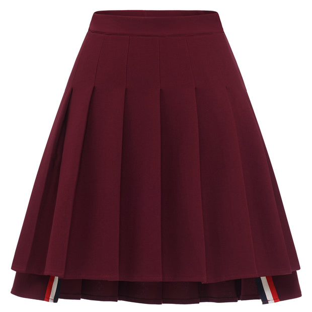 Dressystar Women Mini Pleated Skirt High Low Basic Flared A Line Skirt Burgundy